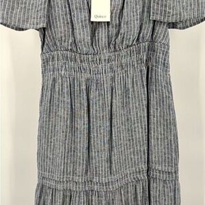 Quince 100% European Linen Tiered Maxi Dress — Chambray Stripe, S